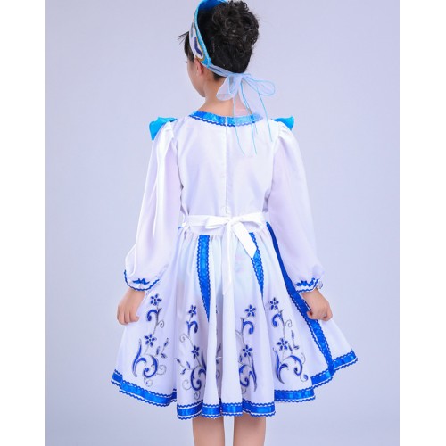 Blue turquoise gradient colored boys kids children girls performance Russian palace party cosplay folk dance dresses outfits